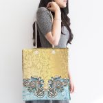 - Canta-3616-1 - Realhomes Gold ve mavi ahengi Dijital Baskılı Kumaş Plaj Çantası Realhomes