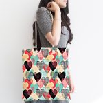 Renkli Kalpler Dijital Baskılı Kumaş Plaj Çantası Realhomes