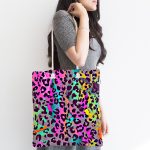 - Canta-3645-1 - Realhomes Renkli Leopar Desenli Dijital Baskılı Kumaş Plaj Çantası Realhomes