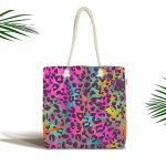 - Canta-3645 - Realhomes Renkli Leopar Desenli Dijital Baskılı Kumaş Plaj Çantası Realhomes