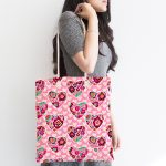 - Canta-3648-1 - Realhomes Kalp İçinde Çiçek Desenli Dijital Baskılı Özel Tasarım Kumaş Plaj Çantası Realhomes