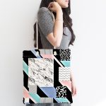 - Canta-3714-1 - Realhomes Mermer Desenli Dijital Baskılı Kumaş Plaj Çantası Realhomes