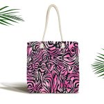 - Canta-3741 - Realhomes Pembe Kaplan Desenli Özel Tasarım Dijital Baskılı Kumaş Plaj Çantası Realhomes