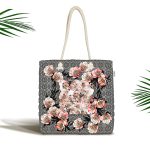 - Canta-3755 - Realhomes Elişi Dantel Ve Çiçek Motifli Özel Tasarım Dijital Baskılı Kumaş Plaj Çantası Realhomes
