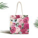 - Canta-3760 - Realhomes Pembe Güller Dijital Baskılı Kumaş Plaj Çantası Realhomes