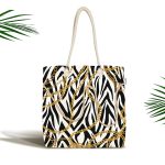 Zebra Zeminde Zincir Desen Özel Tasarım Dijital Baskılı Kumaş Plaj Çantası Realhomes