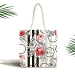 - Canta-3809 - Realhomes Beyaz Zeminde Kırmızı Çiçekler Dijital Baskılı Kumaş Plaj Çantası Realhomes