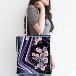 Mor zeminli 3D Dijital Baskılı Kumaş Plaj Çantası Realhomes