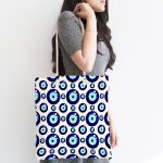 - Canta-3823-1 - Realhomes Nazar Boncuğu Motifli Dijital Baskılı Kumaş Plaj Çantası Realhomes