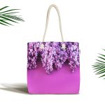 Mor Çiçek Motifli Dijital Baskılı Kumaş Plaj Çantası Realhomes