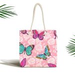 Kelebek Ve Gül Motifli Dijital Baskılı Özel Tasarım Kumaş Plaj Çantası Realhomes