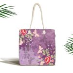- Canta-3925 - Realhomes Mor Zeminde Kelebek Desenli Dijital Baskılı Kumaş Plaj Çantası Realhomes