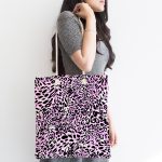 Mor Leopar Desenli Özel Tasarım Dijital Baskılı Kumaş Plaj Çantası Realhomes