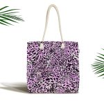 Mor Leopar Desenli Özel Tasarım Dijital Baskılı Kumaş Plaj Çantası Realhomes