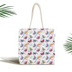 Kelebek Ve Tüy Motifli Dijital Baskılı Özel Tasarım Kumaş Plaj Çantası Realhomes