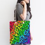 Rengarenk Kelebek Desenli Özel Tasarım Dijital Baskılı Kumaş Plaj Çantası Realhomes