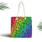 Rengarenk Kelebek Desenli Özel Tasarım Dijital Baskılı Kumaş Plaj Çantası Realhomes