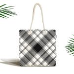 - Canta-4053 - Realhomes Siyah Beyaz Ekose Motifli Özel Tasarım Dijital Baskılı Kumaş Plaj Çantası Realhomes