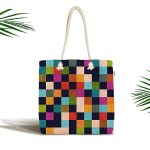 - Canta-4135 - Realhomes Rengarenk Damalı Desenli Özel Tasarım Dijital Baskılı Kumaş Plaj Çantası Realhomes