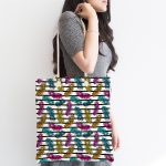 Çizgili Zeminde Tüy Desenli Dijital Baskılı Özel Tasarım Kumaş Plaj Çantası Realhomes