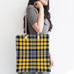 - Canta-4248-1 - Realhomes Sarı Lacivert Modern Ekose Tasarımlı Kumaş Plaj Çantası Realhomes