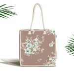 Kahverengi ve Çiçeklerin Uyumu Özel Tasarım Dijital Baskılı Kumaş Plaj Çantası Realhomes