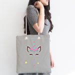 Realhomes Gri Zeminde Unicorn Desenli Kumaş Plaj Çantası Realhomes