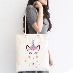 Realhomes Beyaz Zeminde Unicorn Motifli Kumaş Plaj Çantası Realhomes