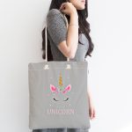 Realhomes Gri Zeminde Unicorn Desenli Kumaş Plaj Çantası Realhomes