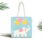 - Canta-4308 - Realhomes Mavi Zeminde Fil Motifli Özel Tasarımlı Dijital Baskılı Çocuk Odası Kumaş Plaj Çantası Realhomes