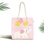 Pembe Zeminde Fil Motifli Özel Tasarımlı Dijital Baskılı Çocuk Odası Kumaş Plaj Çantası Realhomes