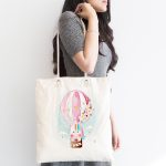 Realhomes Uçan Balon ve Unicorn Desenli Dijital Baskılı Kumaş Plaj Çantası Realhomes