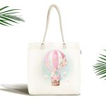 Realhomes Uçan Balon ve Unicorn Desenli Dijital Baskılı Kumaş Plaj Çantası Realhomes