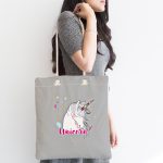 Realhomes Gri Zeminli Unicorn At Desenli Özel Tasarım Kumaş Plaj Çantası Realhomes