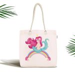 - Canta-4317 - Realhomes Denizkızı Ve Gökkuşağı Motifli Özel Tasarımlı Dijital Baskılı Çocuk Odası Kumaş Plaj Çantası Realhomes