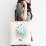 - Canta-4320-1 - Realhomes Realhomes Beyaz Zeminde Uçan Balon Desenli Dijital Baskılı Kumaş Plaj Çantası Realhomes