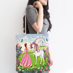 - Canta-4321-1 - Realhomes Prenses Desenli Özel Tasarımlı Dijital Baskılı Çocuk Odası Kumaş Plaj Çantası Realhomes