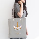 - Canta-4329-1 - Realhomes Realhomes Gri Zeminde Magic Unicorn Tasarımlı Kumaş Plaj Çantası Realhomes