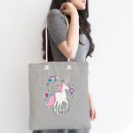 - Canta-4335-1 - Realhomes Realhomes Gri Zeminde Unicorn Sevimli At Kumaş Plaj Çantası Realhomes