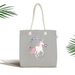 - Canta-4335 - Realhomes Realhomes Gri Zeminde Unicorn Sevimli At Kumaş Plaj Çantası Realhomes