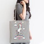 - Canta-4339-1 - Realhomes Realhomes Gri Zeminde Bisiklet ve Unicorn Tasarımlı Kumaş Plaj Çantası Realhomes