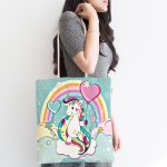 - Canta-4341-1 - Realhomes Realhomes Yeşil Zeminde Sevimli At Çizimli Kumaş Plaj Çantası Realhomes