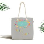 - Canta-4344 - Realhomes Realhomes Gri Zeminde Baby Shower Tasarımlı Kumaş Plaj Çantası Realhomes