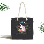 - Canta-4348 - Realhomes Realhomes Siyah Zeminde Unicorn At Desenli Kumaş Plaj Çantası Realhomes