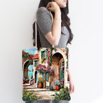 Yağlı Boya Manzara Desenli Özel Tasarımlı Dijital Baskılı Kumaş Plaj Çantası Realhomes