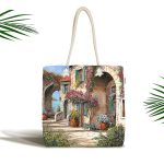 Yağlı Boya Manzara Desenli Özel Tasarımlı Dijital Baskılı Kumaş Plaj Çantası Realhomes