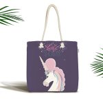 - Canta-4356 - Realhomes Mor Zeminde Baby Shower Unicorn At Tasarımlı Kumaş Plaj Çantası Realhomes