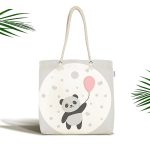 - Canta-4359 - Realhomes Balon Tutan Panda Desenli Özel Tasarımlı Dijital Baskılı Kumaş Plaj Çantası Realhomes