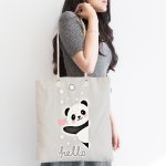 - Canta-4360-1 - Realhomes Gri Zeminde Panda Temalı Özel Tasarımlı Dijital Baskılı Çocuk Odası Kumaş Plaj Çantası Realhomes