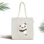 - Canta-4360 - Realhomes Gri Zeminde Panda Temalı Özel Tasarımlı Dijital Baskılı Çocuk Odası Kumaş Plaj Çantası Realhomes
